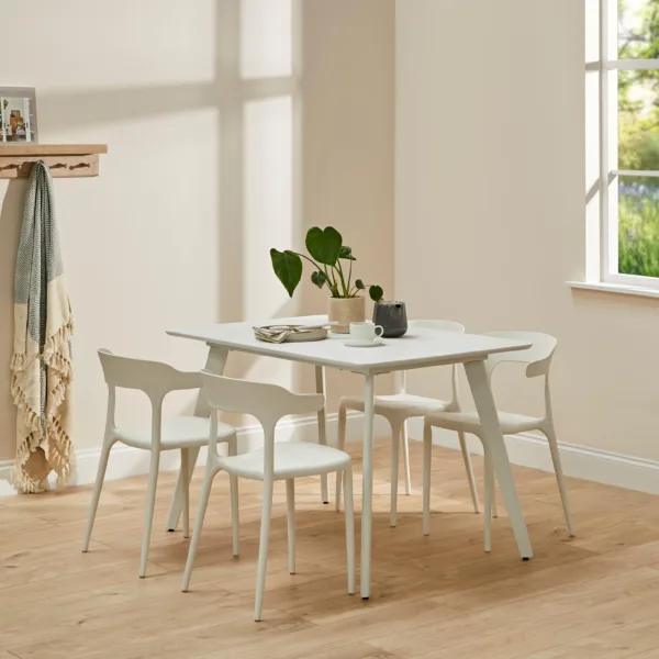 Finn 4 Seater Dining Set with White Chairs - 120cm - Pure White