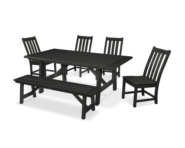 POLYWOOD Vineyard 6-Piece Rustic Farmhouse Side Chair Dining Set with Bench