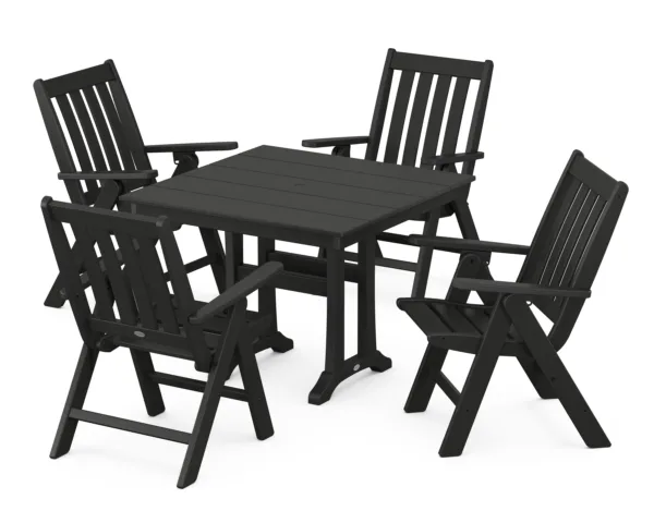 POLYWOOD Vineyard Folding 5-Piece Farmhouse Dining Set With Trestle Legs