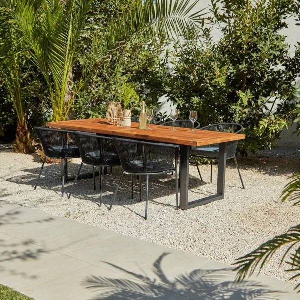 Hali 6 Seater Wooden Outdoor Dining Set with Hali Black Chairs - 235cm