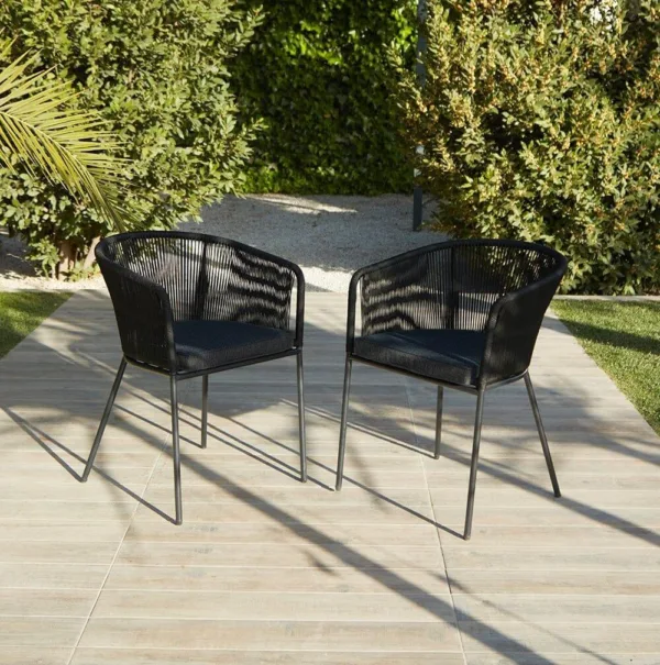 Hali Black Rope Chair with Cushions - Set of 2