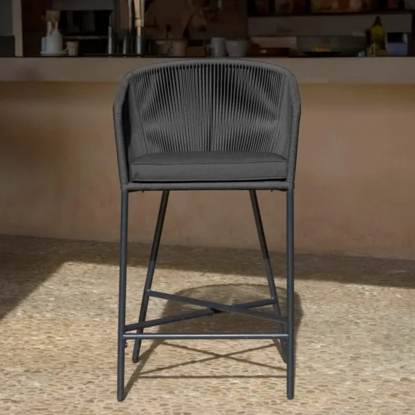 Hali Black Rope Garden Bar Stool with Cushion