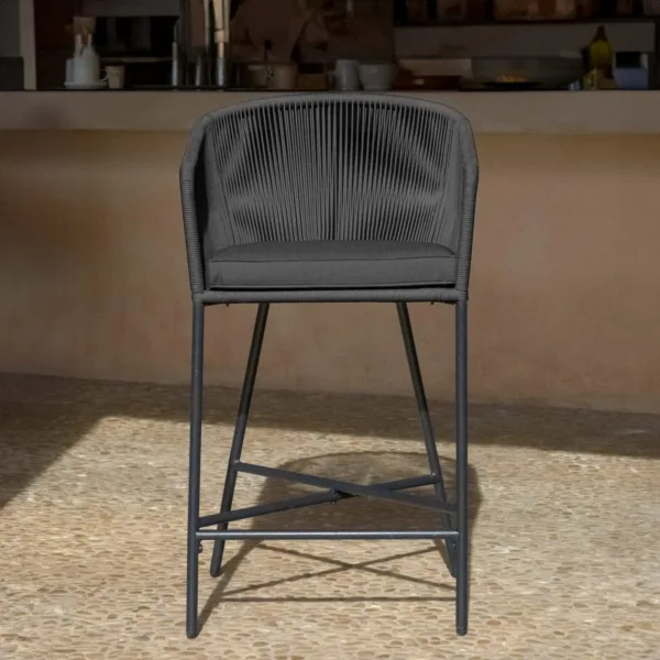 Outlet - Hali Black Rope Garden Bar Stool with Cushion
