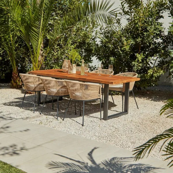 Hali 6 Seater Wooden Outdoor Dining Set with Hali Natural Chairs - 235cm