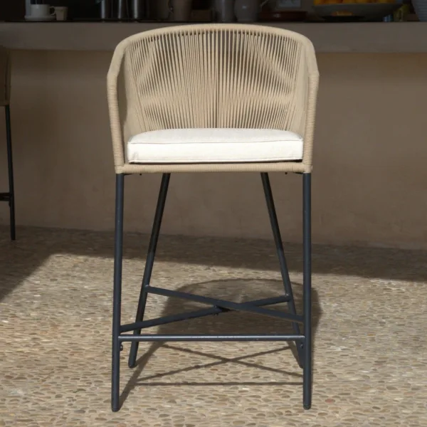 Outlet - Hali Natural Rope Garden Bar Stool with Cushion