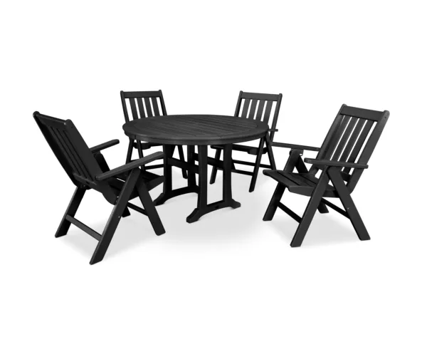 POLYWOOD Vineyard Folding Chair 5-Piece Round Dining Set with Trestle Legs
