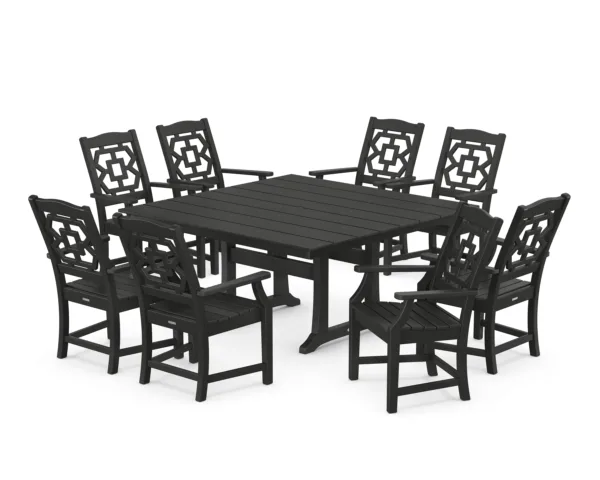 Martha Stewart by POLYWOOD Chinoiserie 9-Piece Square Farmhouse Dining Set with Trestle Legs