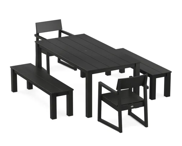 POLYWOOD EDGE 5-Piece Parsons Dining Set with Benches