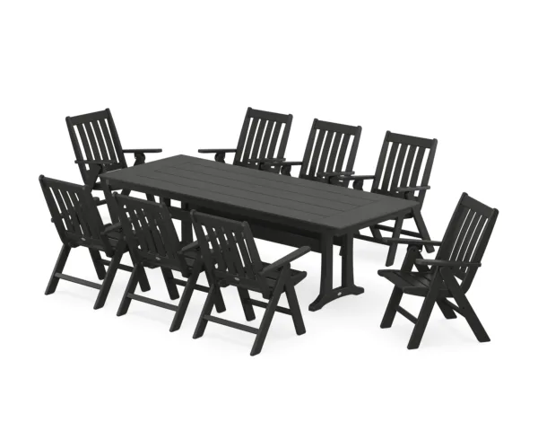POLYWOOD Vineyard Folding 9-Piece Farmhouse Dining Set with Trestle Legs
