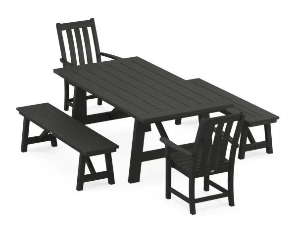 POLYWOOD Vineyard 5-Piece Rustic Farmhouse Dining Set With Benches