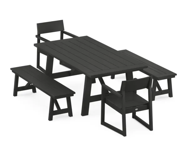 POLYWOOD EDGE 5-Piece Rustic Farmhouse Dining Set With Benches