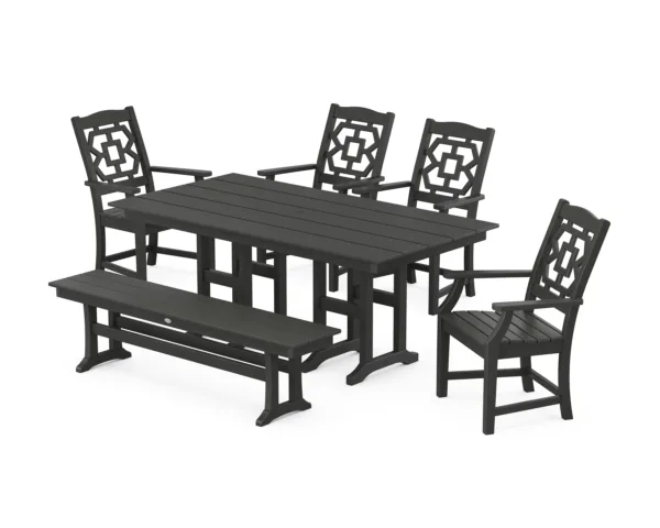 Martha Stewart by POLYWOOD Chinoiserie 6-Piece Farmhouse Dining Set with Bench