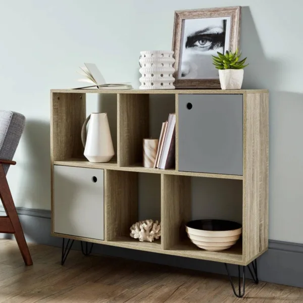 Outlet β Anderson cube storage unit - Oak effect with grey cupboards