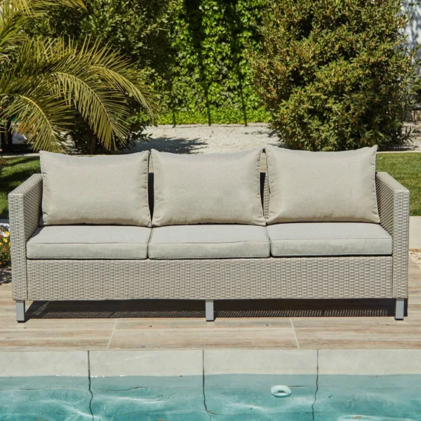 Outlet - Aria 3 Seater Rattan Garden Sofa - Light Grey