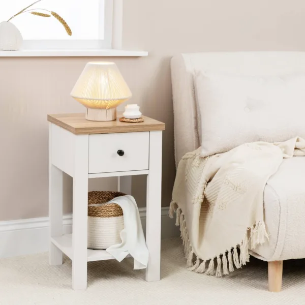 Outlet - Bampton 1 Drawer Bedside Table - Alabaster White