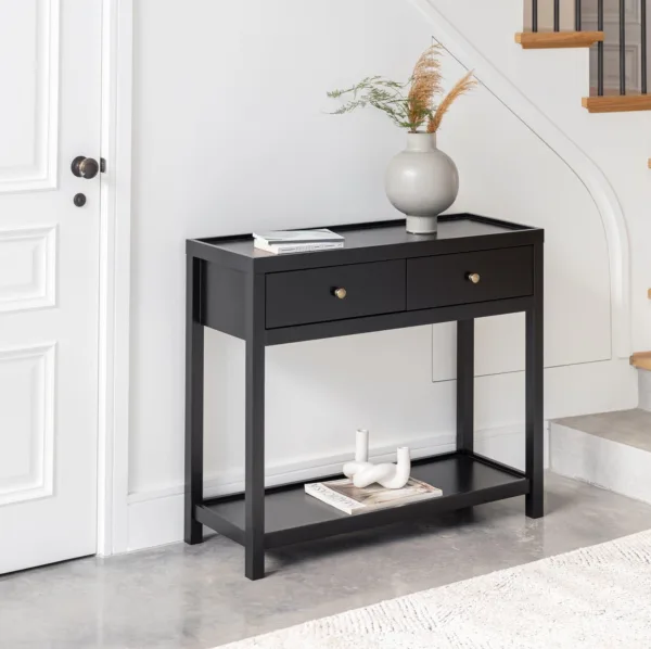 Outlet - Charlie Two Drawer Console Table in Noir Black