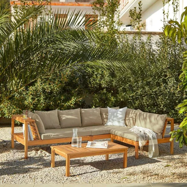 Outlet - Dakota Corner Wooden Sofa Set - Natural Cushions