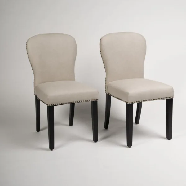 Outlet - Edward Dining Chairs - Set of 2 - Faux Leather Stone & Black Wood