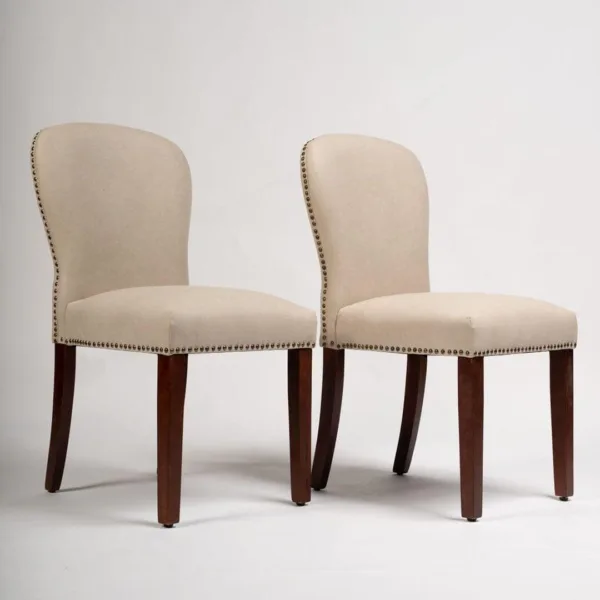 Outlet - Edward Dining Chairs - Set of 2 - Faux Leather Stone & Dark Wood