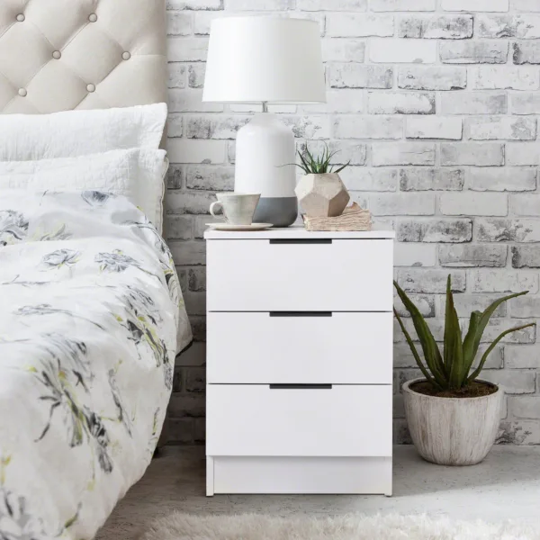 Outlet - Essie 3 Drawer Bedside Table - Pure White