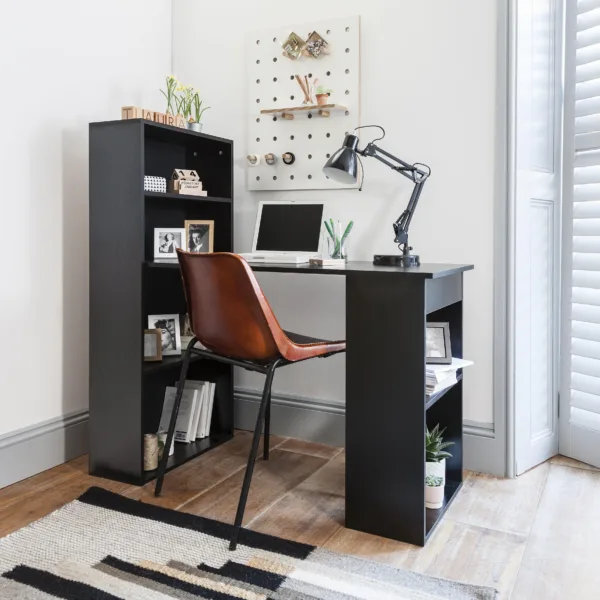 Outlet - Essie Desk With Shelves - Pitch Black