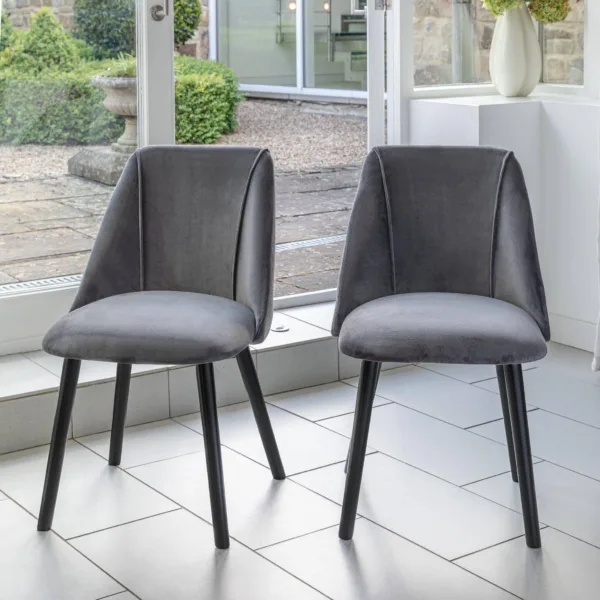 Outlet - Freya Dining Chairs - Set of 2 - Grey & Black Wood