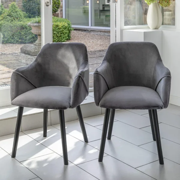Outlet - Freya Dining Chairs with Arms - Set of 2 - Grey & Black Wood