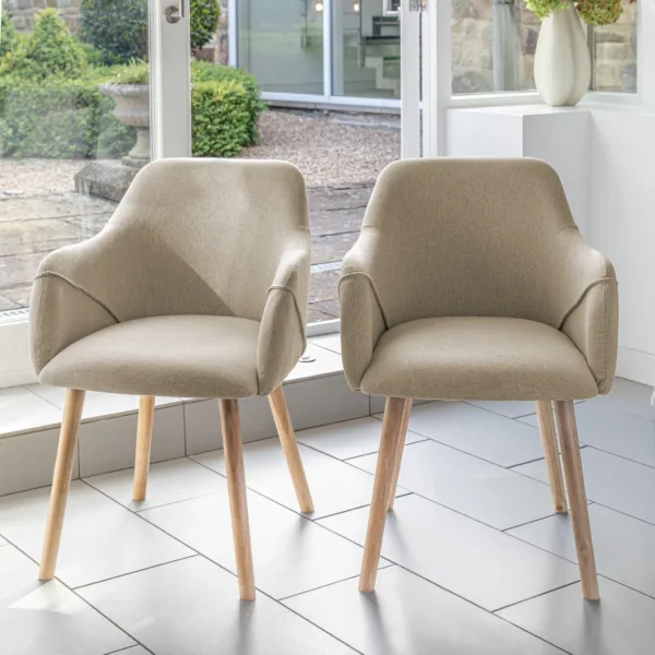 Outlet - Freya Dining Chairs With Arms - Set of 2 - Oatmeal & Pale Wood