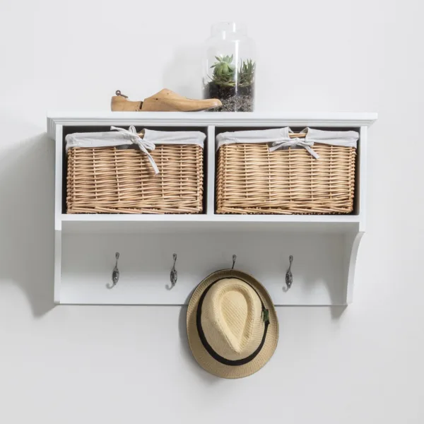 Outlet - Fyfield Coat Rack with Shelf & Storage Baskets - White