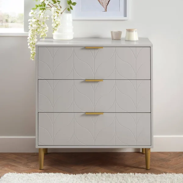 Outlet - Gloria Chest of Drawers - Grey & Brass Effect