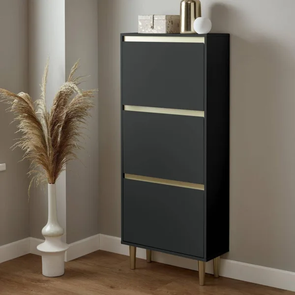 Outlet - Iliana Shoe Cabinet - 3 Door - Charcoal Grey