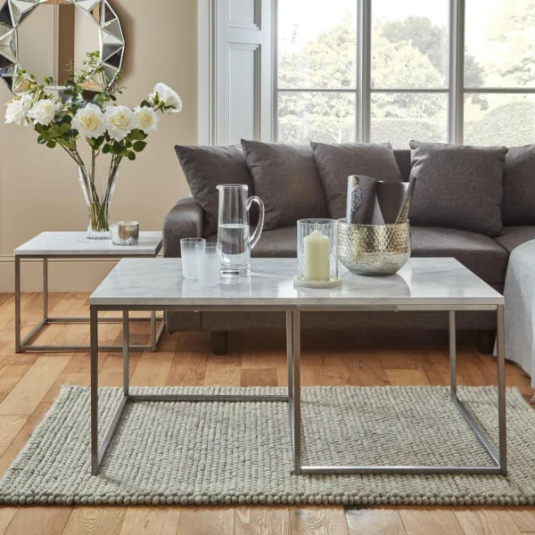 Outlet - Jay Large Coffee Table - Marble Effect & Chrome