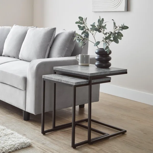 Outlet - Jay Nest of Tables - Concrete Effect & Black