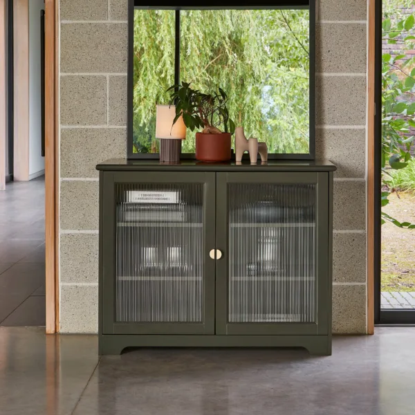 Outlet - Lua 2 Door Sideboard In Fir Green With Fluted Glass