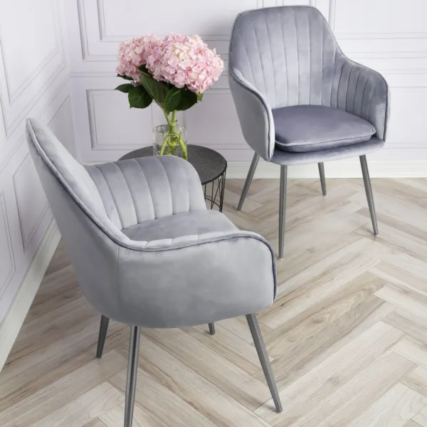 Outlet - Muse Accent Chair - Set of 2 - Grey With Silver Legs