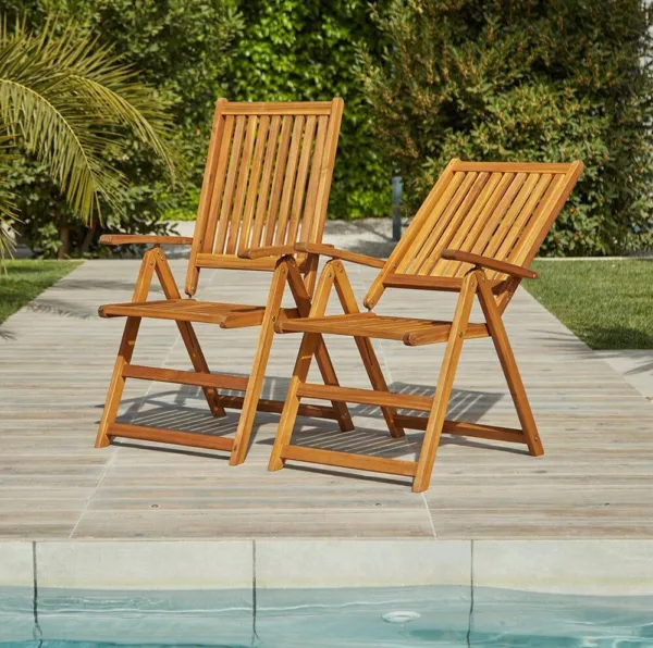 Outlet - Oakley Wooden Folding Garden Chairs - Set of 2