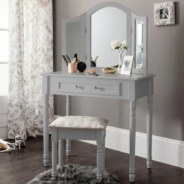Outlet - Sienna Dressing Table, Stool & Mirror Set - Grey Painted