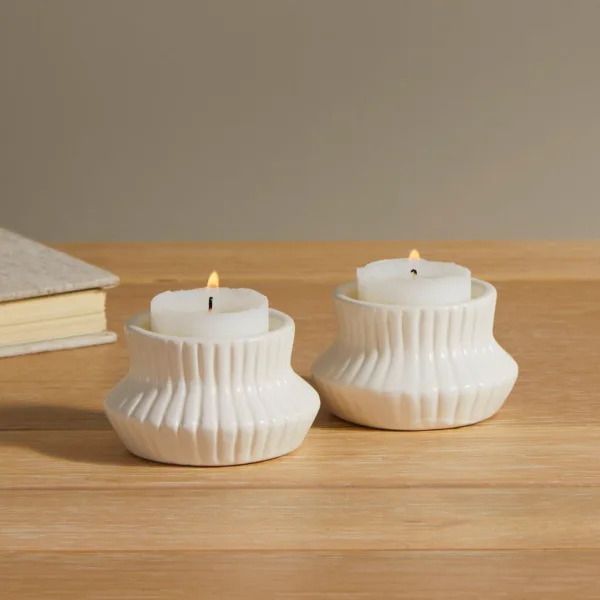 Outlet - White Ceramic Tealight Holders - Set of 2