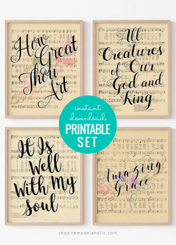 Printable Vintage Sheet Music Hymn Art (Set of 4)