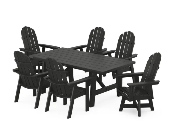 POLYWOOD Vineyard Curveback Adirondack Swivel Chair 7-Piece Rustic Farmhouse Dining Set