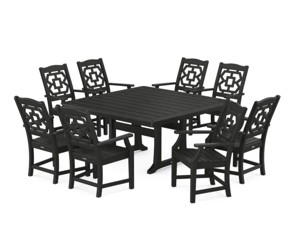 Martha Stewart by POLYWOOD Chinoiserie 9-Piece Square Dining Set with Trestle Legs