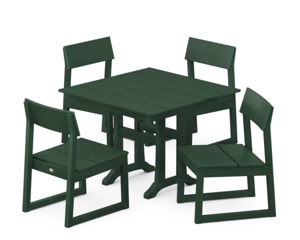 POLYWOOD EDGE 5-Piece Farmhouse Trestle Side Chair Dining Set