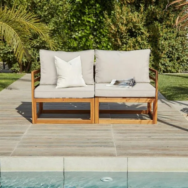 Rowan Wooden Garden 2 Seater Garden Sofa - Natural