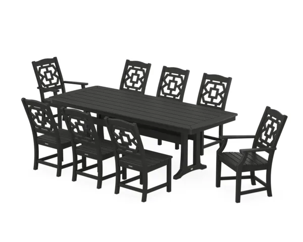 Martha Stewart by POLYWOOD Chinoiserie 9-Piece Dining Set with Trestle Legs