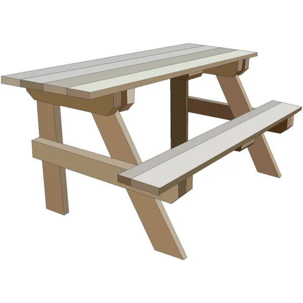 DIY plans for a picnic table with an attached seat along one side