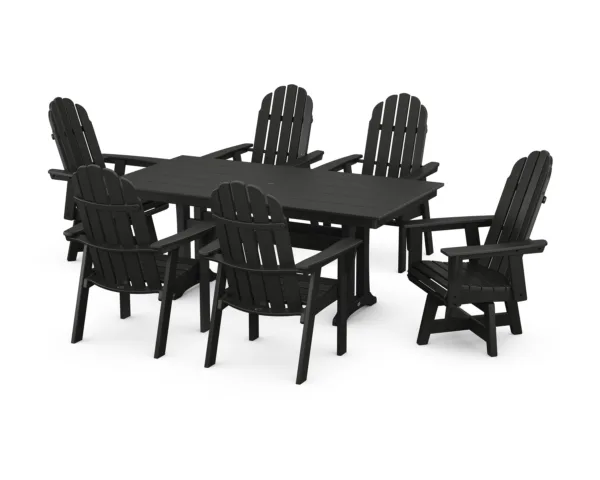 POLYWOOD Vineyard Curveback Adirondack Swivel Chair 7-Piece Farmhouse Dining Set with Trestle Legs