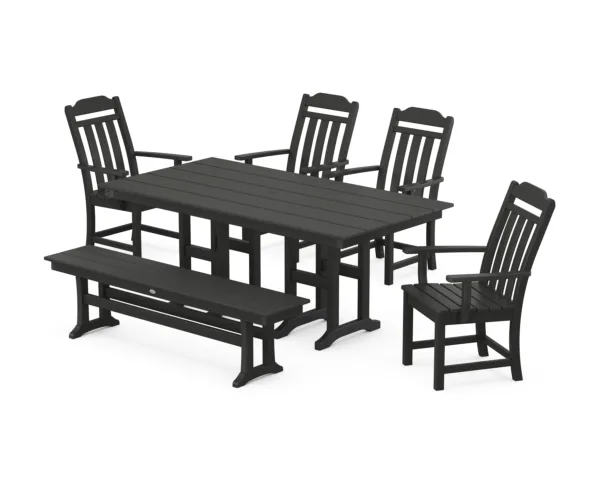 Polywood Country Living 6-Piece Farmhouse Dining Set with Bench