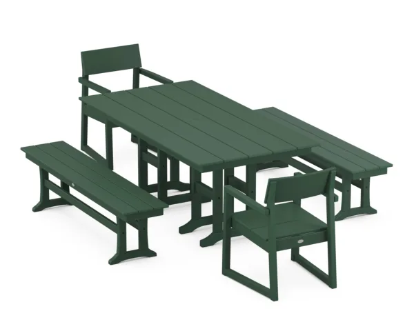 POLYWOOD EDGE 5-Piece Farmhouse Dining Set with Benches