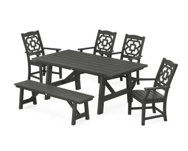 Martha Stewart by POLYWOOD Chinoiserie 6-Piece Rustic Farmhouse Dining Set with Bench