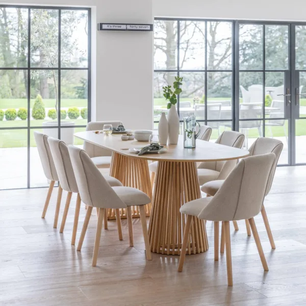 Willow Pale Oak Dining Table Set - 8 Seater - Freya Sand Dining Chairs - Whitewash Legs